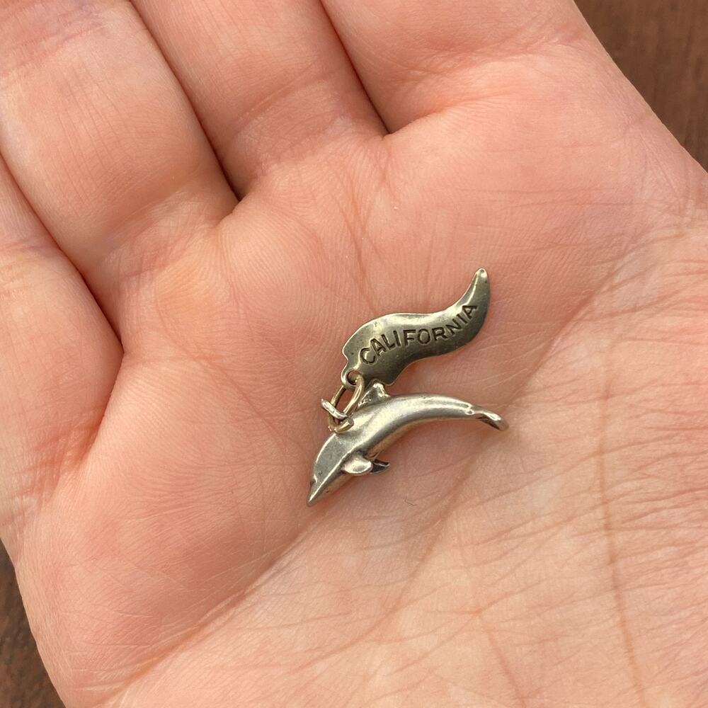 Vintage 925 Sterling Silver "California" Dolphin Ocean Pendant Bracelet Charm